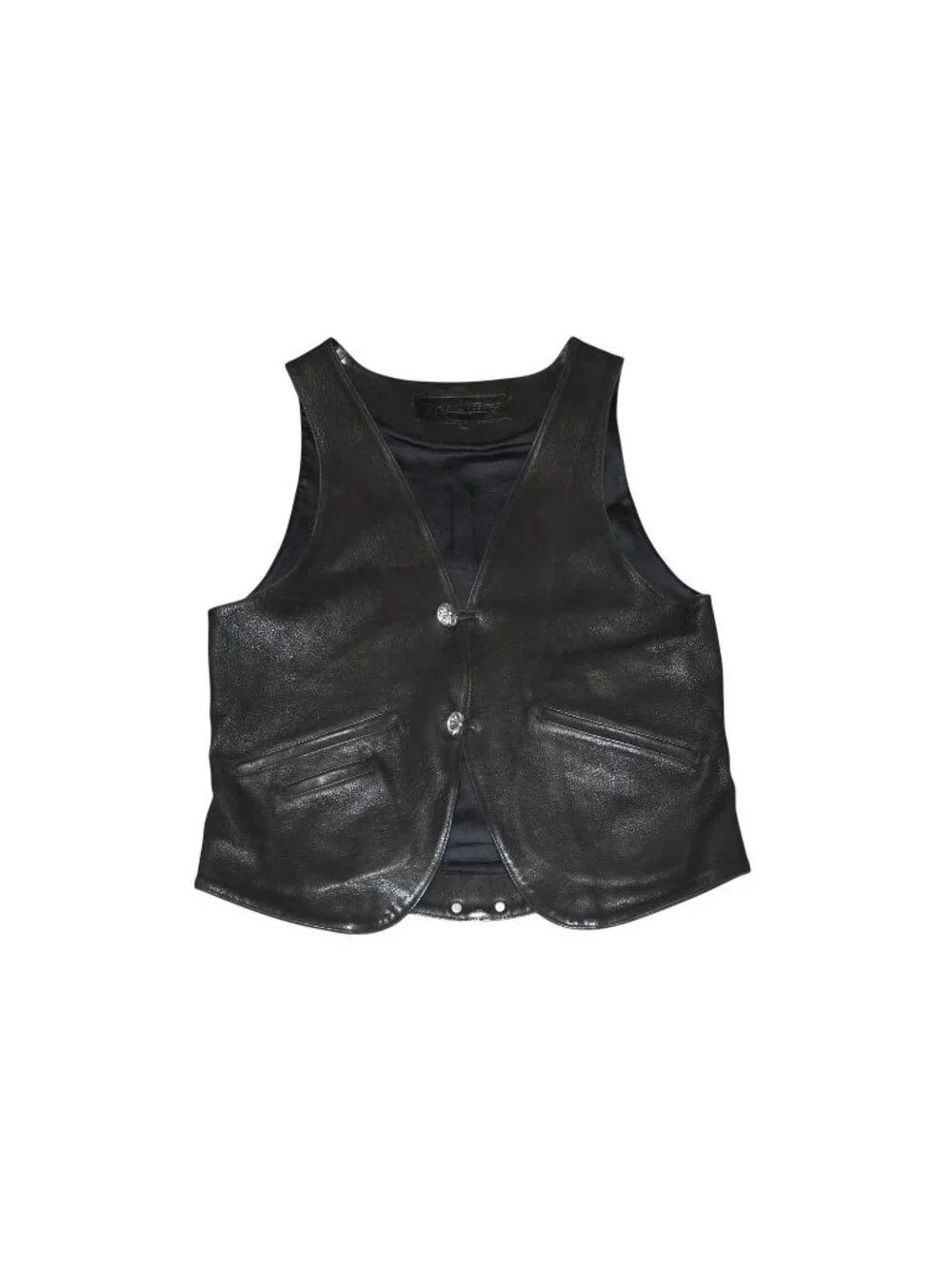 Chrome Hearts Leather Vest Cross Ball Button Black M
